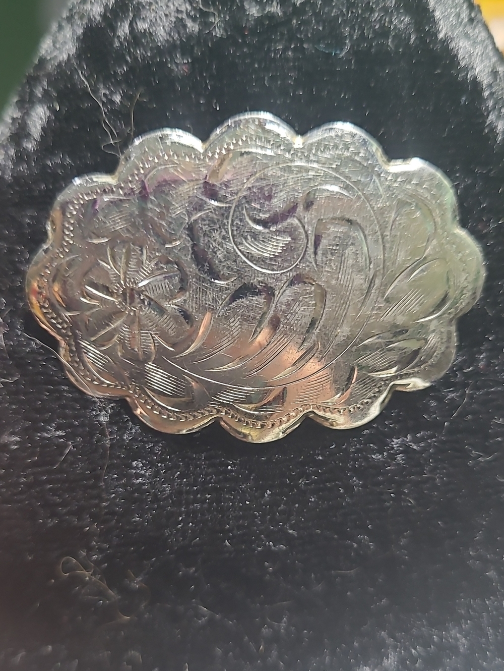 Vintage Signed Sterling Silver Floral Engraved Brooch